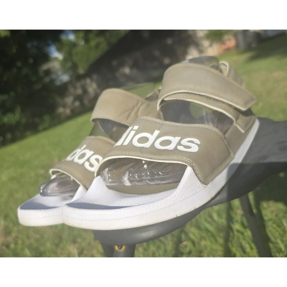Adidas Adilette 2.0 Sandals Green Olive White Strap Slide Mens